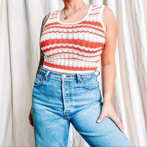 Retro Y2K Style Semi Open Knit Striped Crop Top